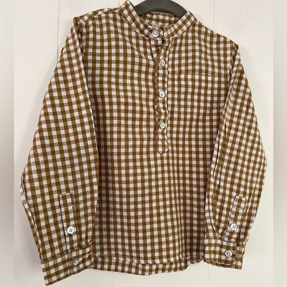 Rylee & Cru Gingham Mason Linen Blend Long Sleeve Dress Shirt Size 6-7